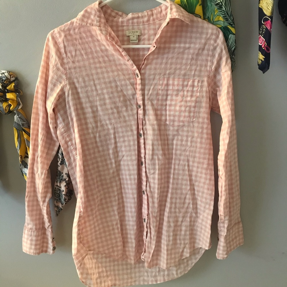 J.crew pale pink button down checkered top